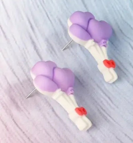 Cartoon Bunch Of Heart Shaped Birthday Gift Purple Lilac Balloons Acrylic Stud Earrings