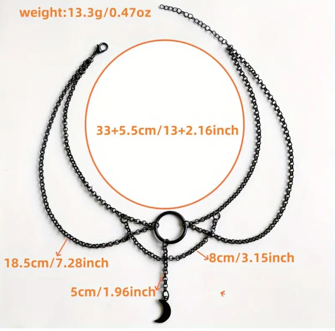 Cresent Moon Gothic Black Metal Chain Chocker Necklace