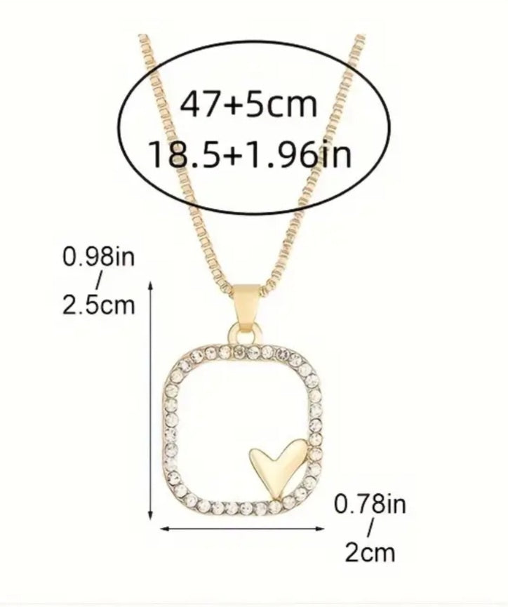 Gold Plated Stainless Steel Square Rhinestine Set Hallow Pendant With Heart Design Necklace