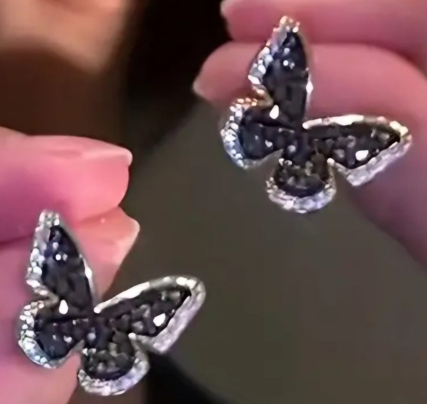 Beautiful Black white Rhinestone Crystal Butterfly Stud Earrings