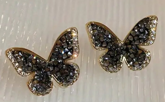 Beautiful Black white Rhinestone Crystal Butterfly Stud Earrings