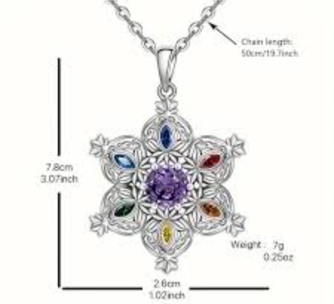 Flower Seven Charka Design Silver Plated Rhinestone Necklace For Calm And Inspiration