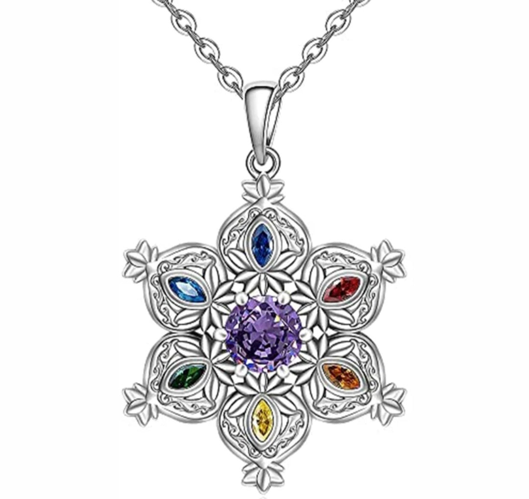 Flower Seven Charka Design Silver Plated Rhinestone Necklace For Calm And Inspiration