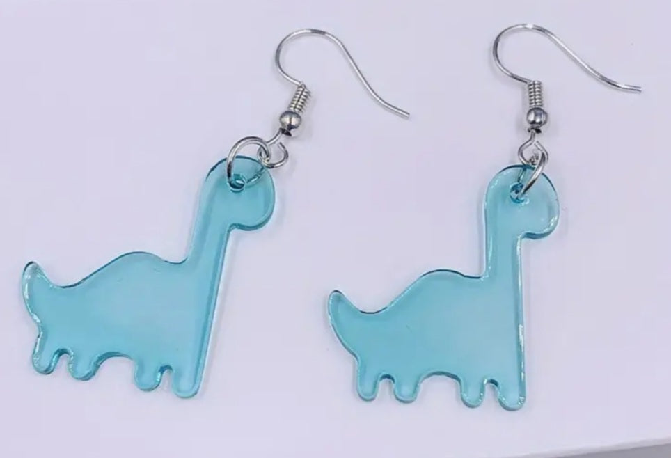 Cartoon Clear Transparent Blue Dinosaur Acrylic Dangle Earrings