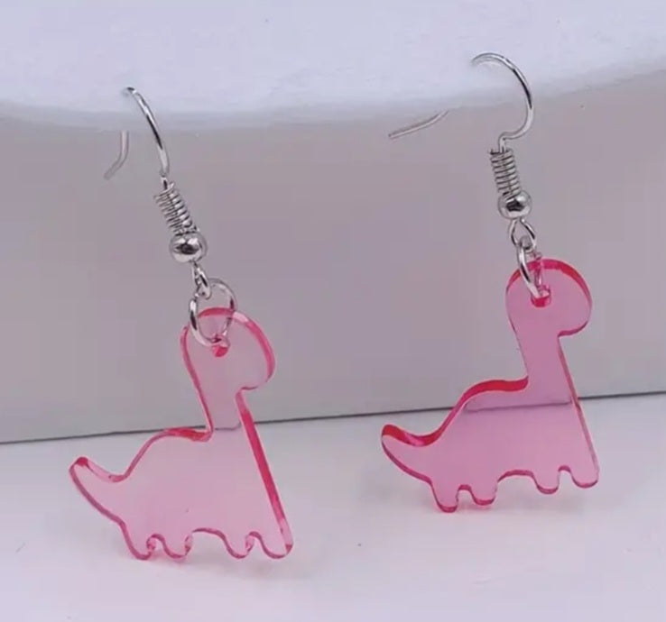 Cartoon Clear Transparent Pink Dinosaur Acrylic Dangle Earrings