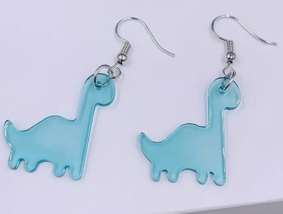 Cartoon Clear Transparent Blue Dinosaur Acrylic Dangle Earrings