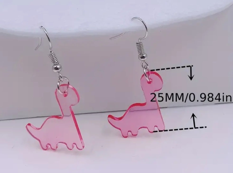 Cartoon Clear Transparent Pink Dinosaur Acrylic Dangle Earrings