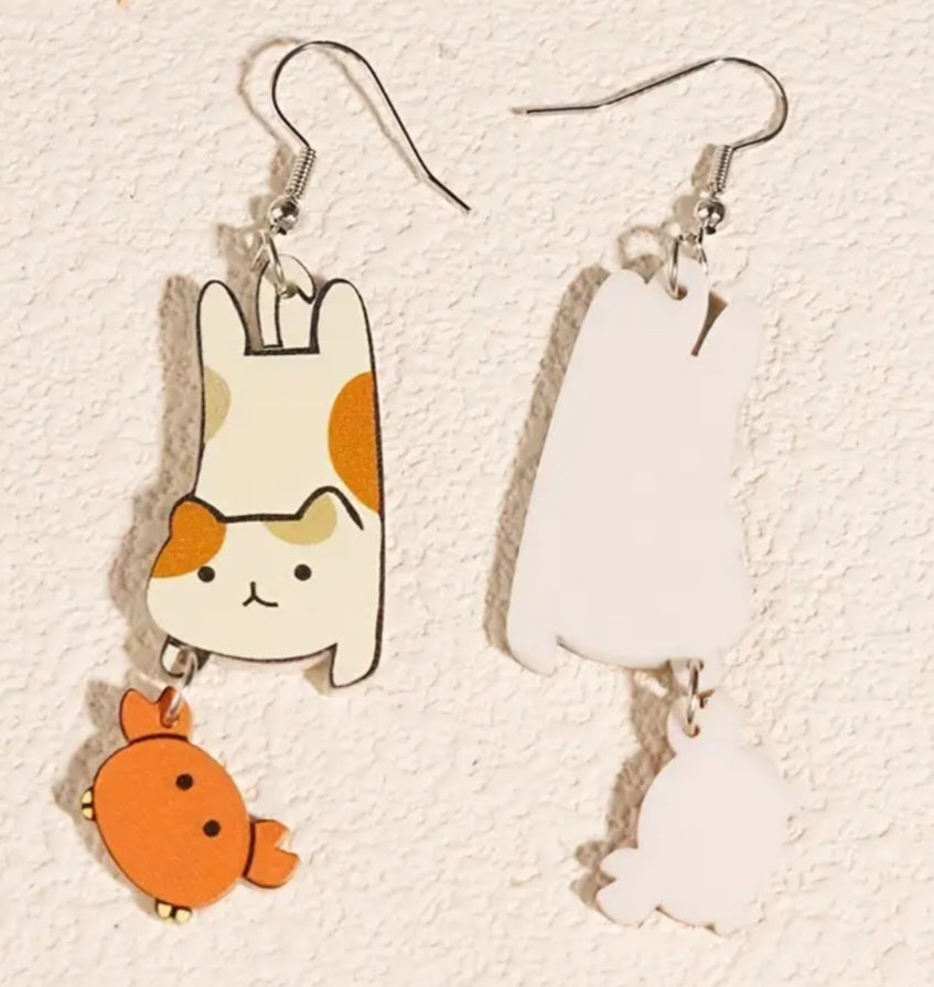 Cute Cartoon Cat With Crab Drop Dangle Acrylic Earrings