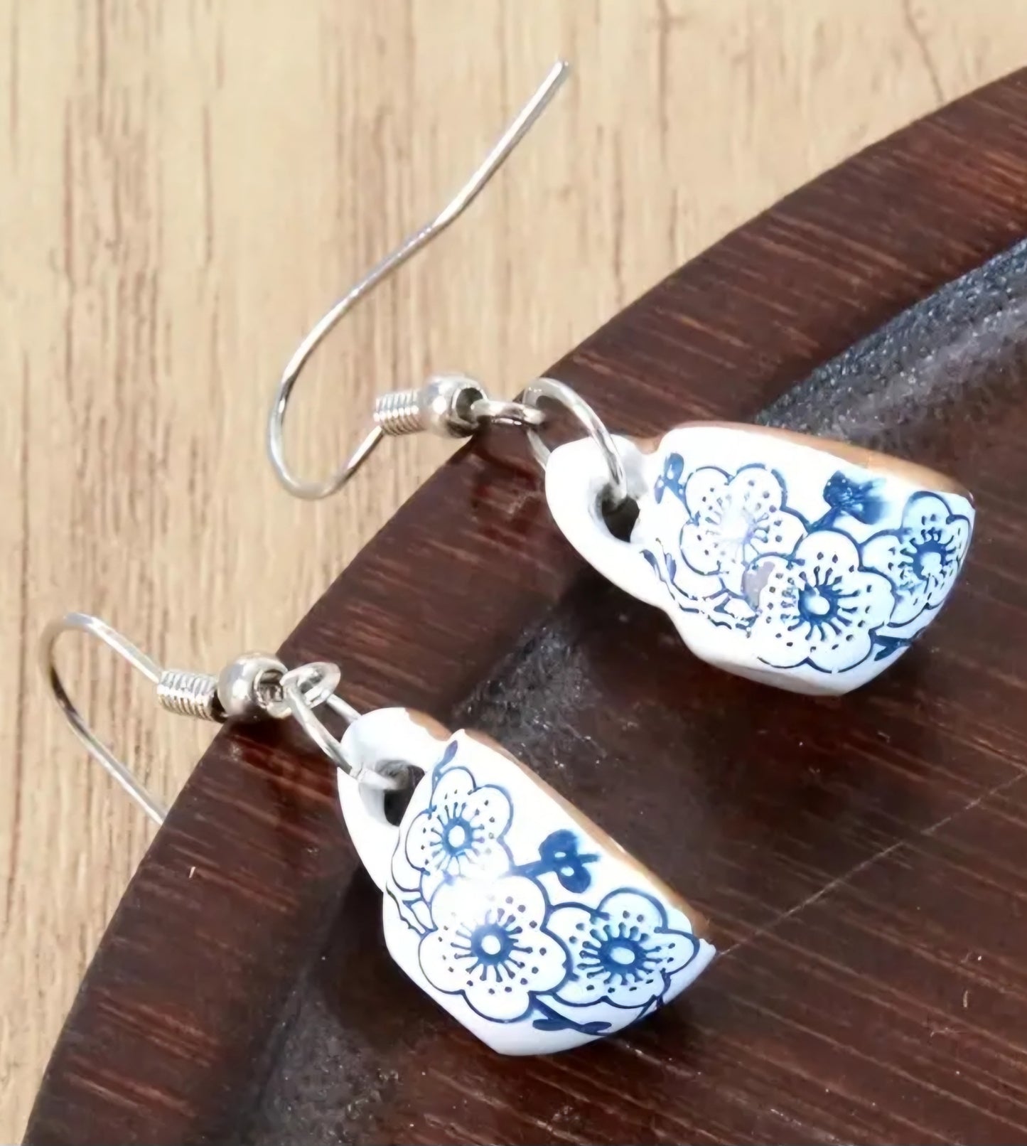 Classic Froral Tea Cup Design Dangle Earrings