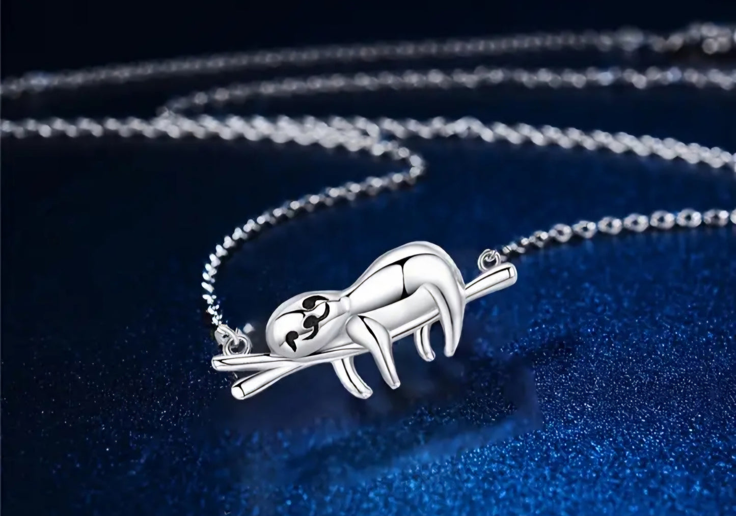 Dainty Laying Sloth On Branch Silver Plated Necklace