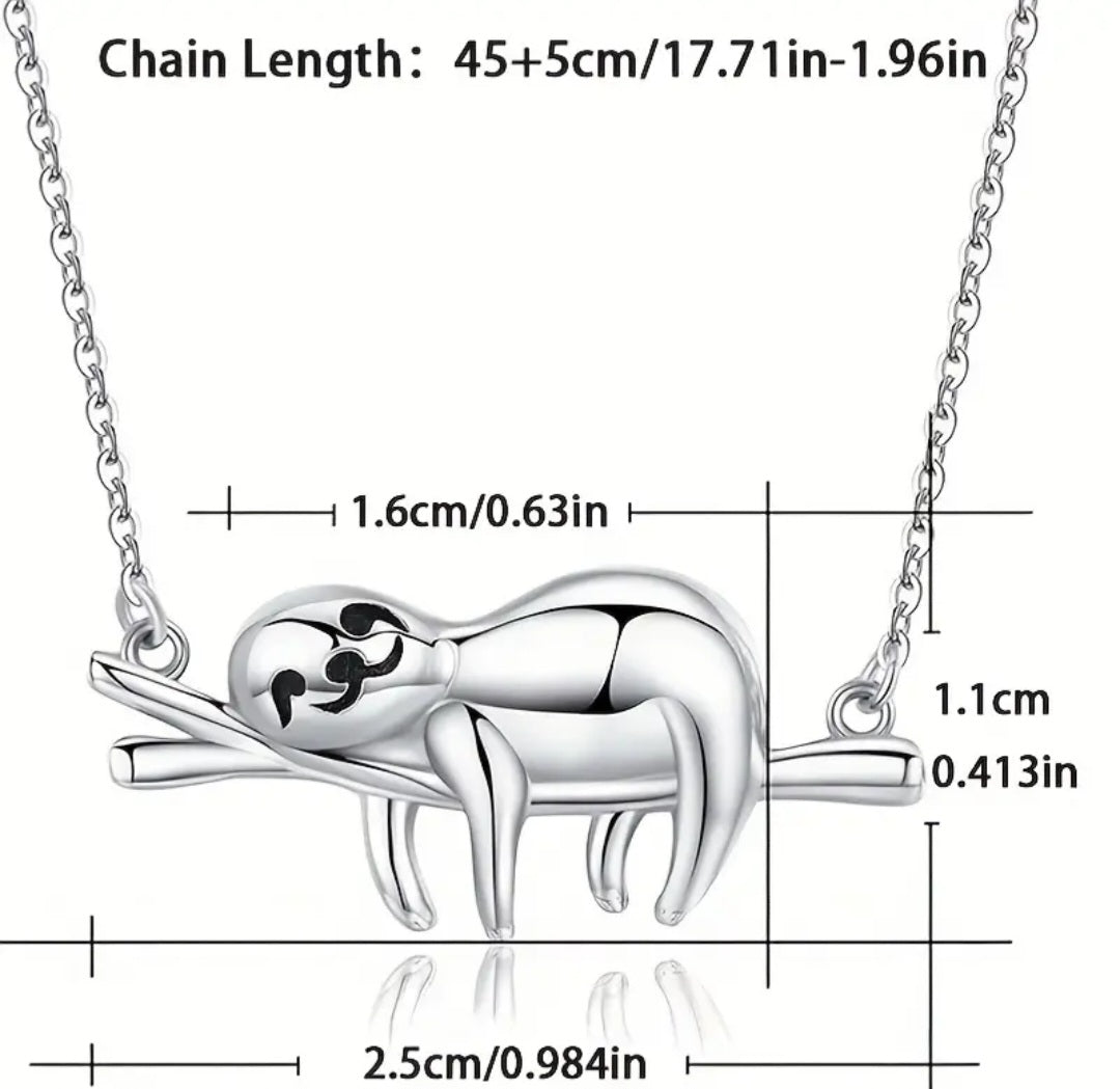 Dainty Laying Sloth On Branch Silver Plated Necklace