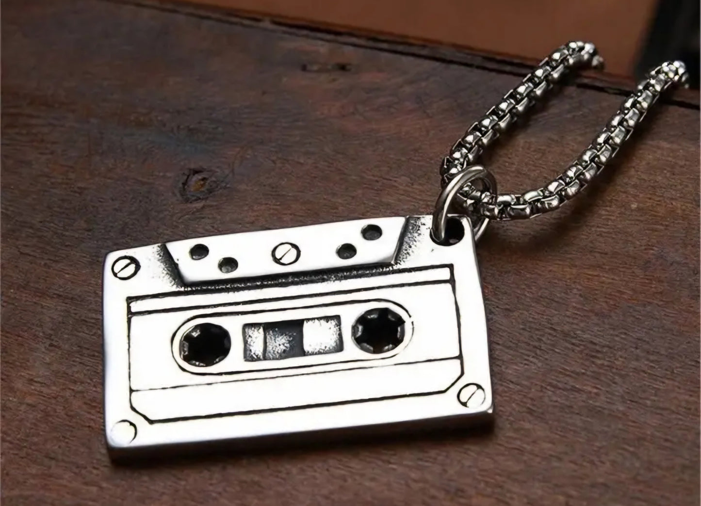 Cassette Tape 80s Retro Design Stainless Steel Necklace Chain And Pendant