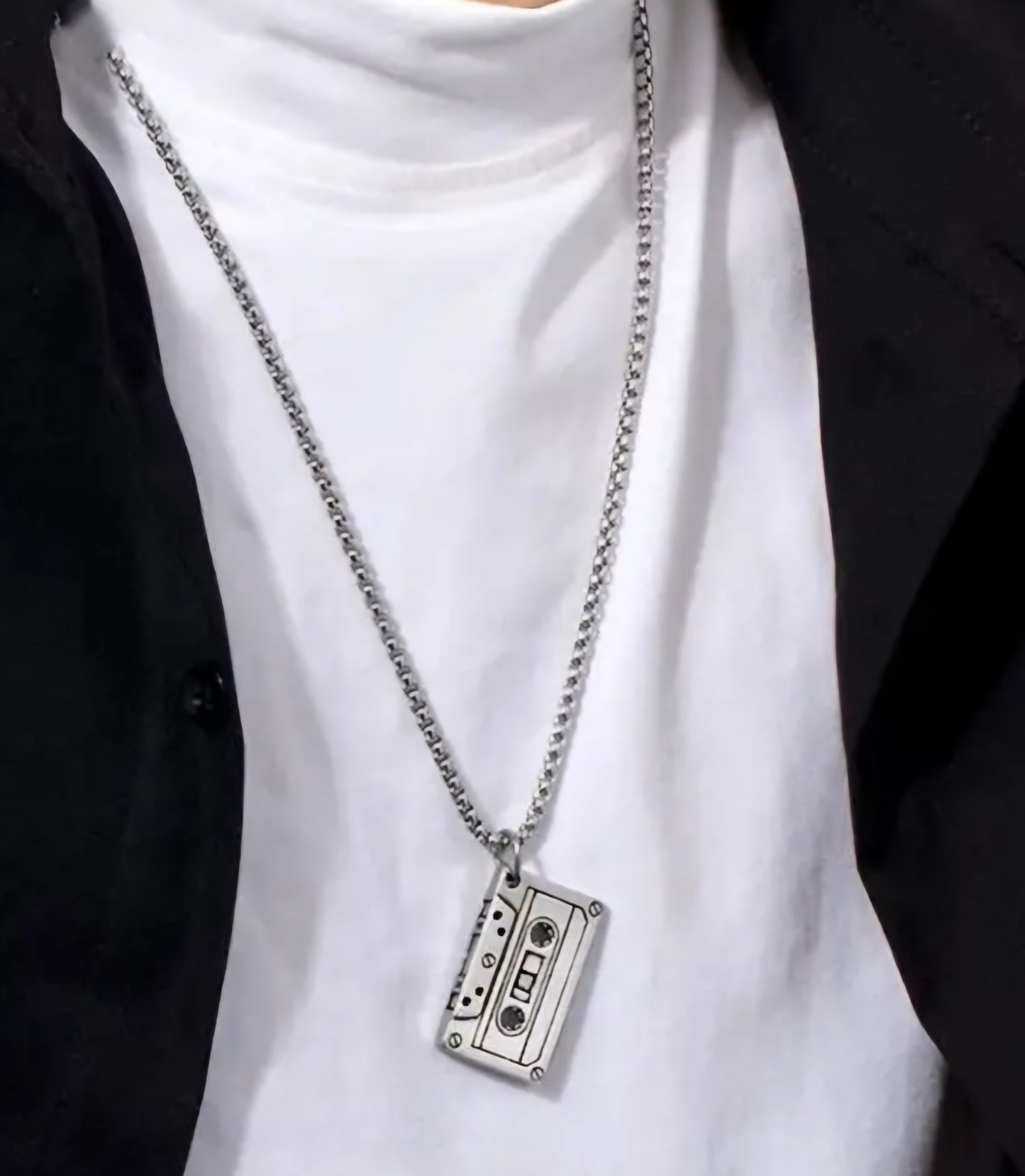 Cassette Tape 80s Retro Design Stainless Steel Necklace Chain And Pendant