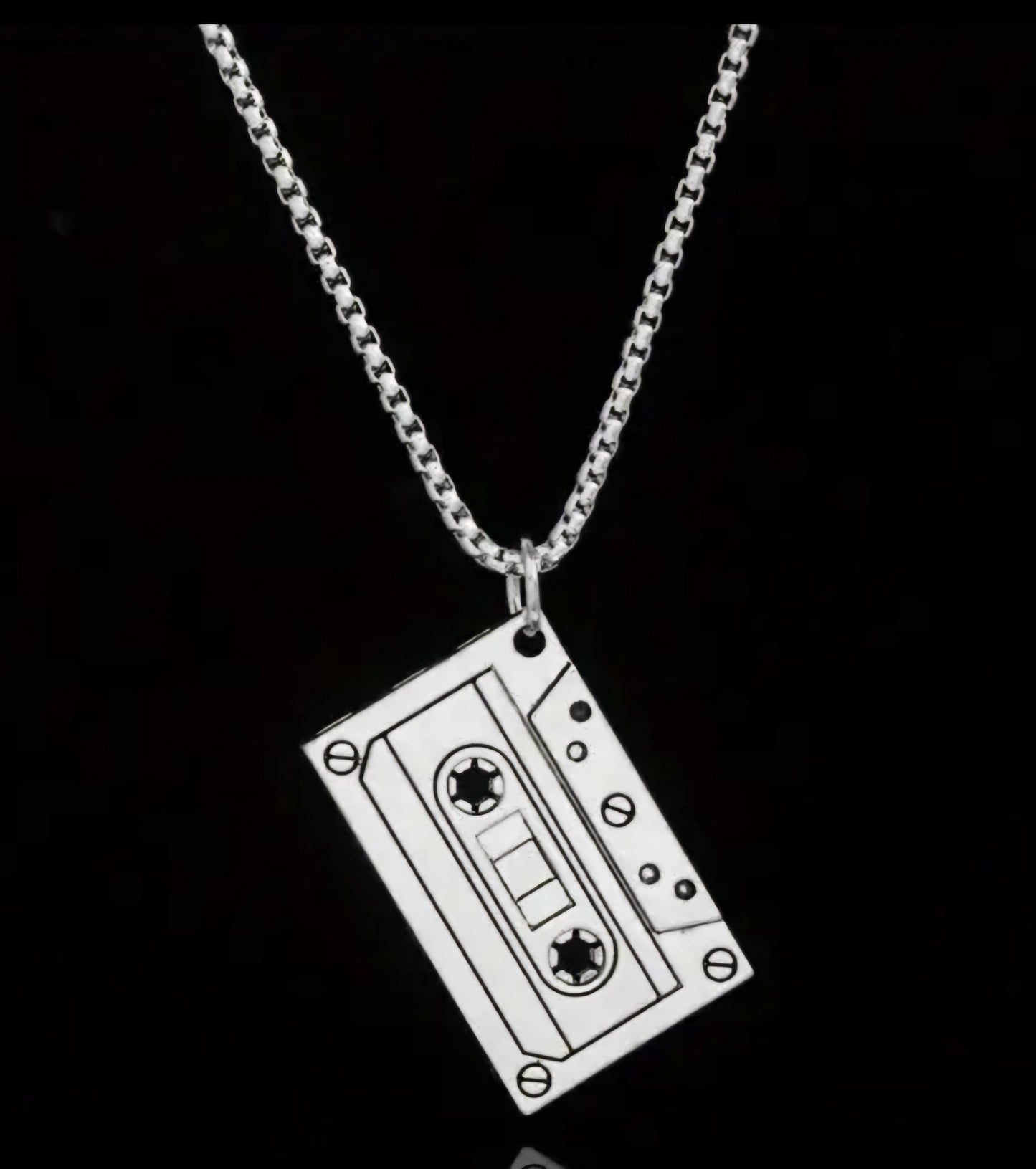 Cassette Tape 80s Retro Design Stainless Steel Necklace Chain And Pendant