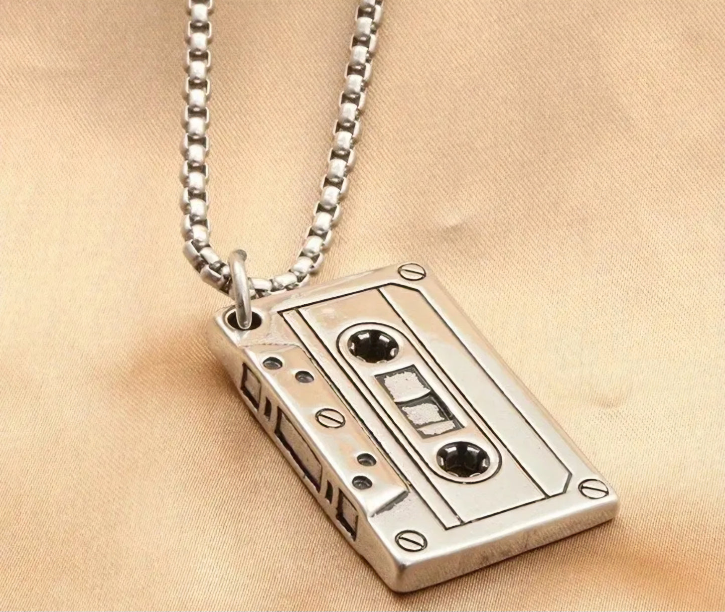 Cassette Tape 80s Retro Design Stainless Steel Necklace Chain And Pendant