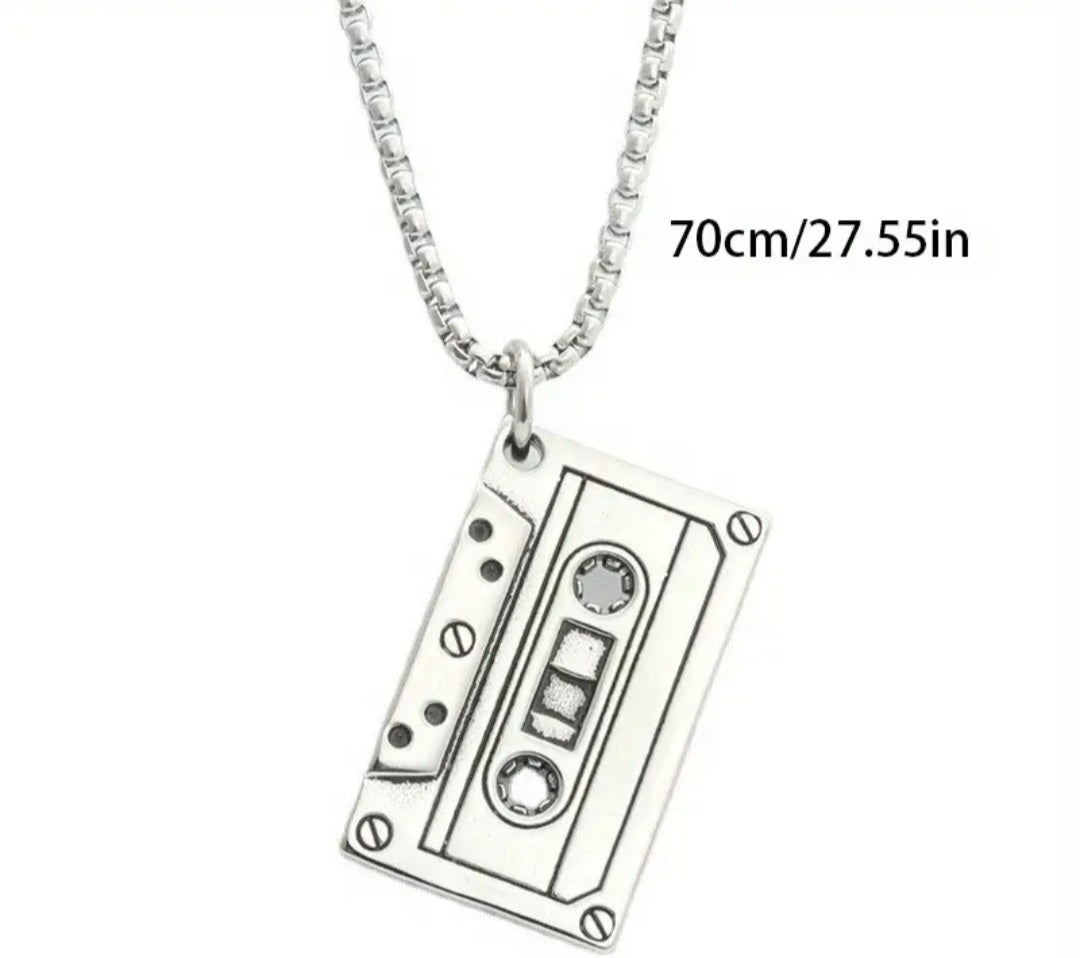 Cassette Tape 80s Retro Design Stainless Steel Necklace Chain And Pendant