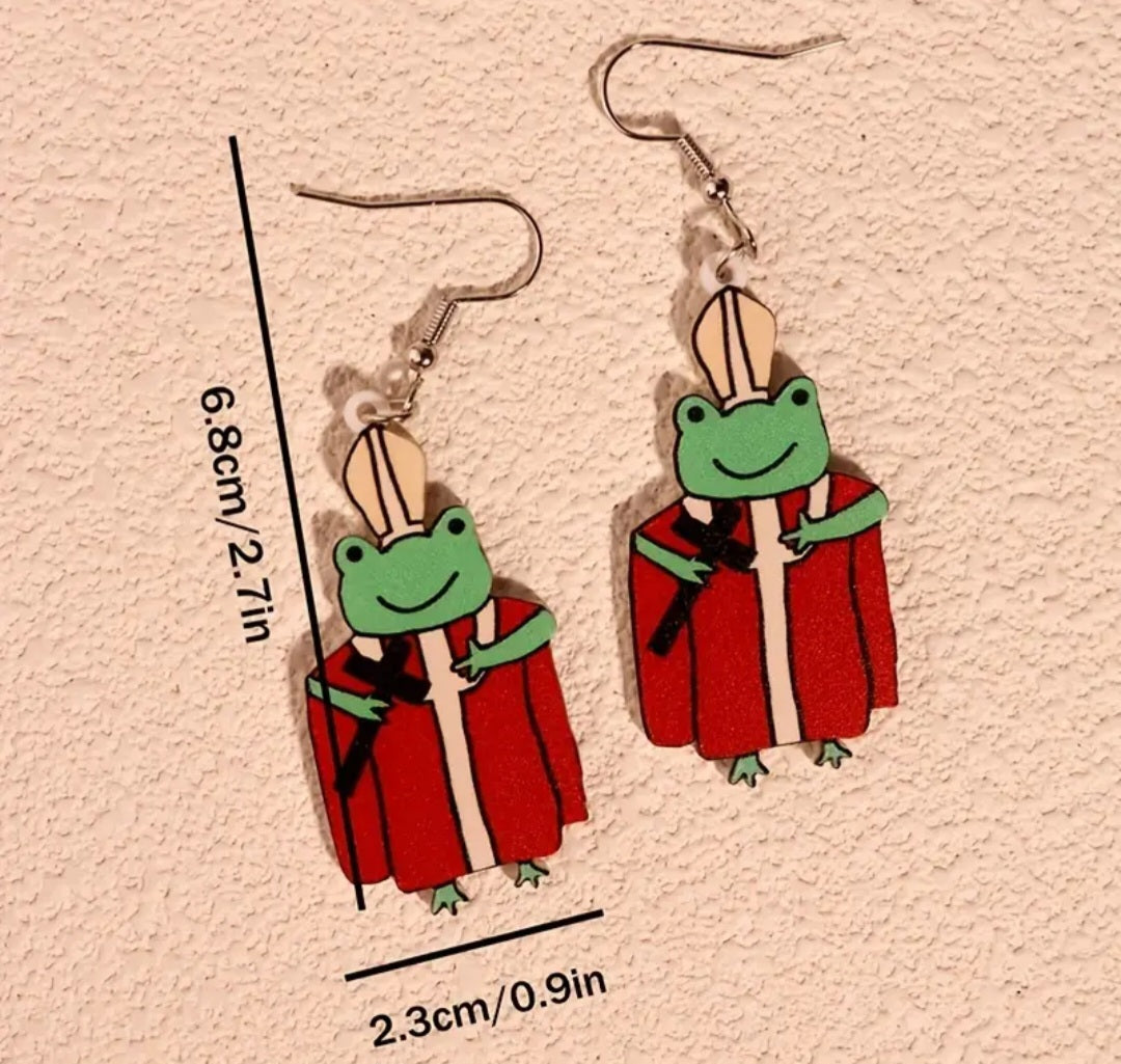 Cartoon Halloween Priest Frog Acrylic Dangle Earrings