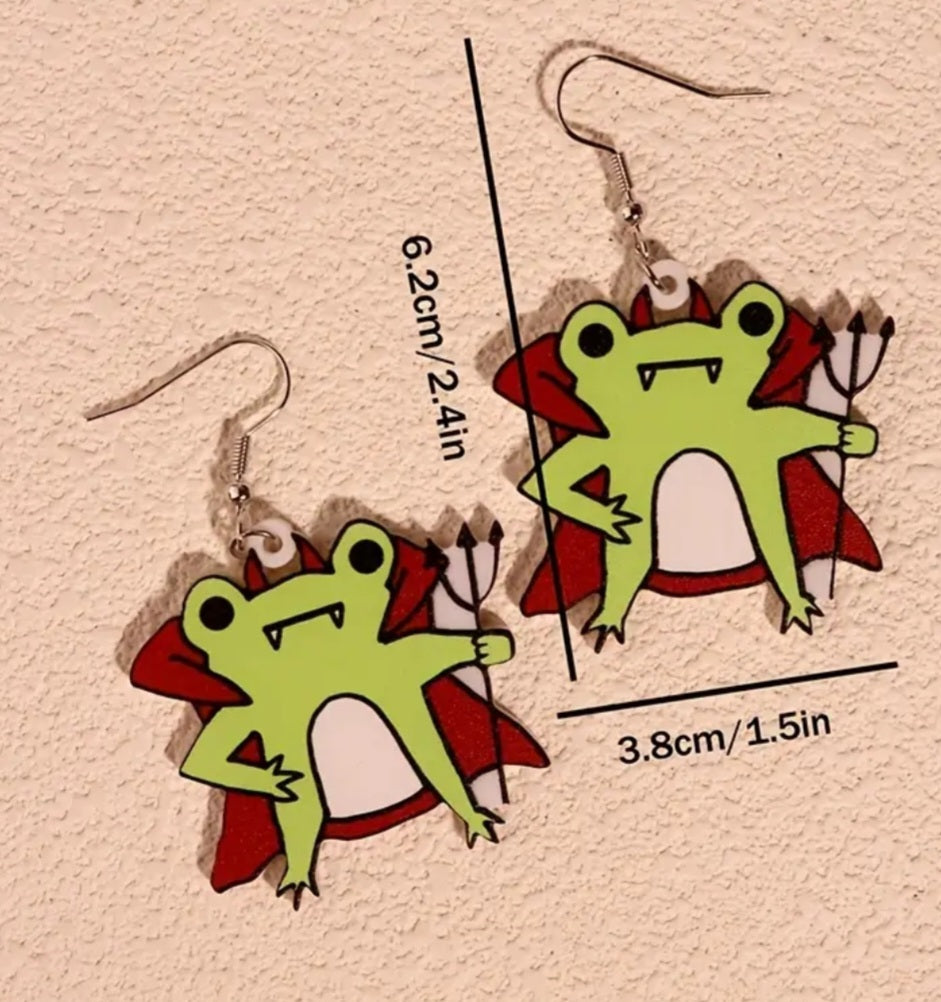 Cartoon Halloween Devil Satan Frog Acrylic Dangle Earrings