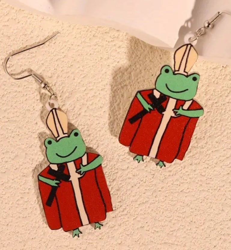 Cartoon Halloween Priest Frog Acrylic Dangle Earrings