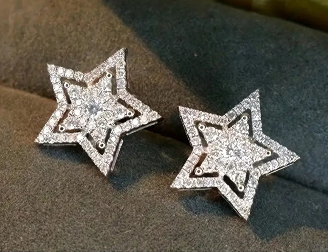 Sparkling Star Silver Plated Rhinestone Stud Earrings