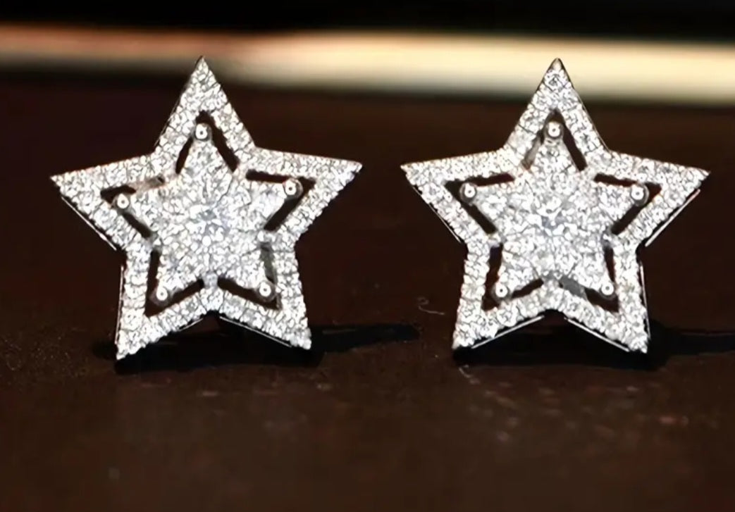 Sparkling Star Silver Plated Rhinestone Stud Earrings