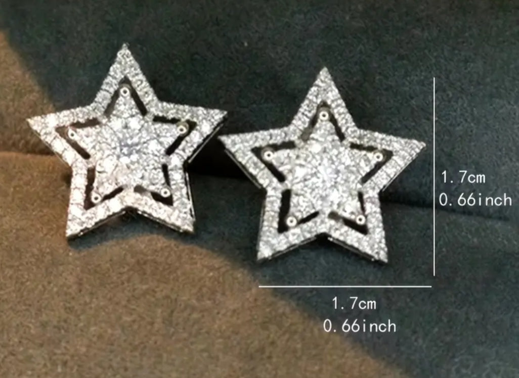 Sparkling Star Silver Plated Rhinestone Stud Earrings