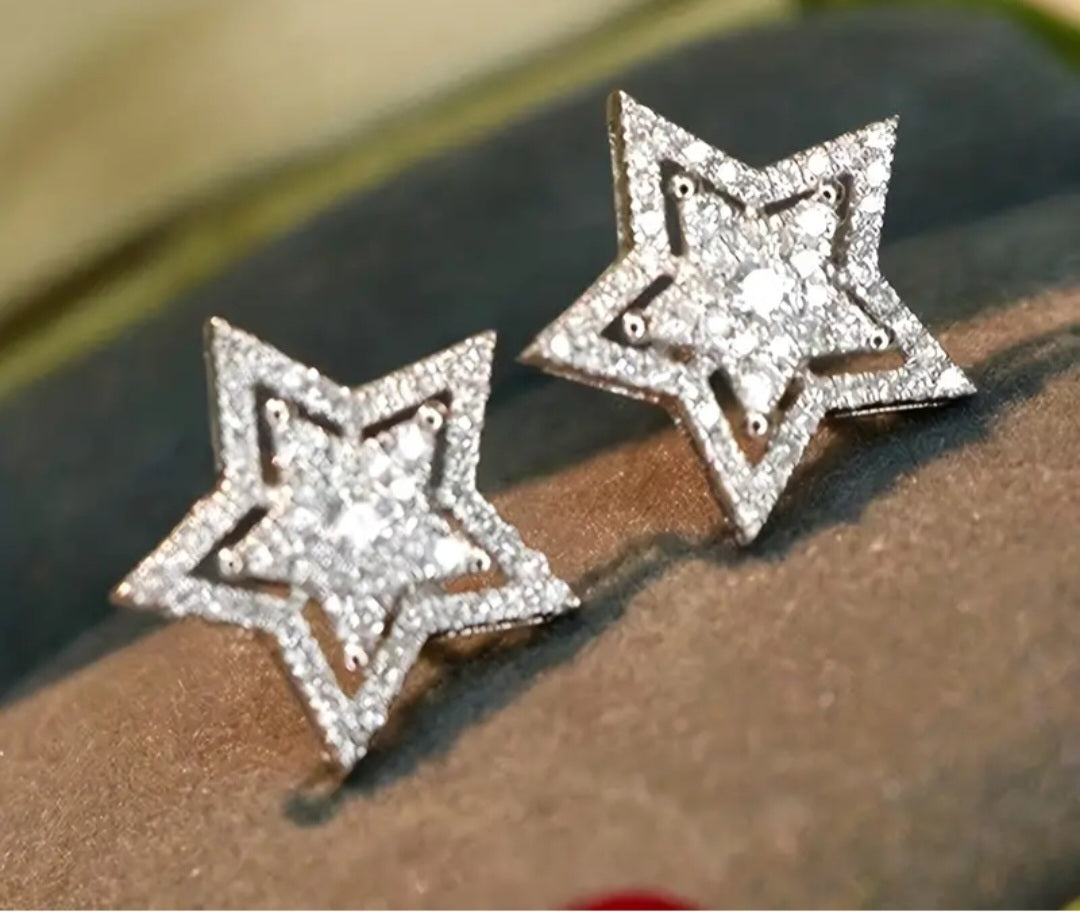 Sparkling Star Silver Plated Rhinestone Stud Earrings