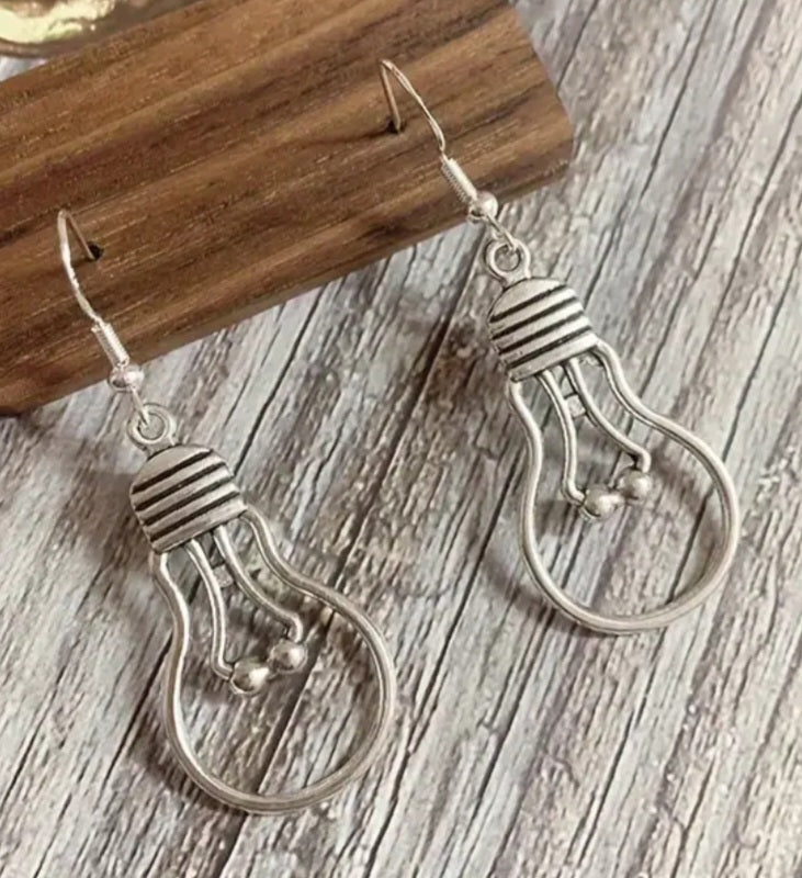 Bright Idea Retro Light Bulb Silver Plated Drop Earrings