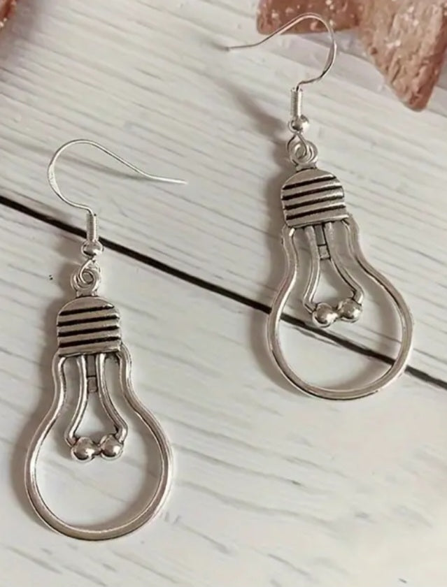 Bright Idea Retro Light Bulb Silver Plated Drop Earrings