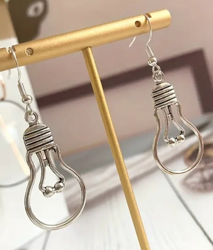 Bright Idea Retro Light Bulb Silver Plated Drop Earrings