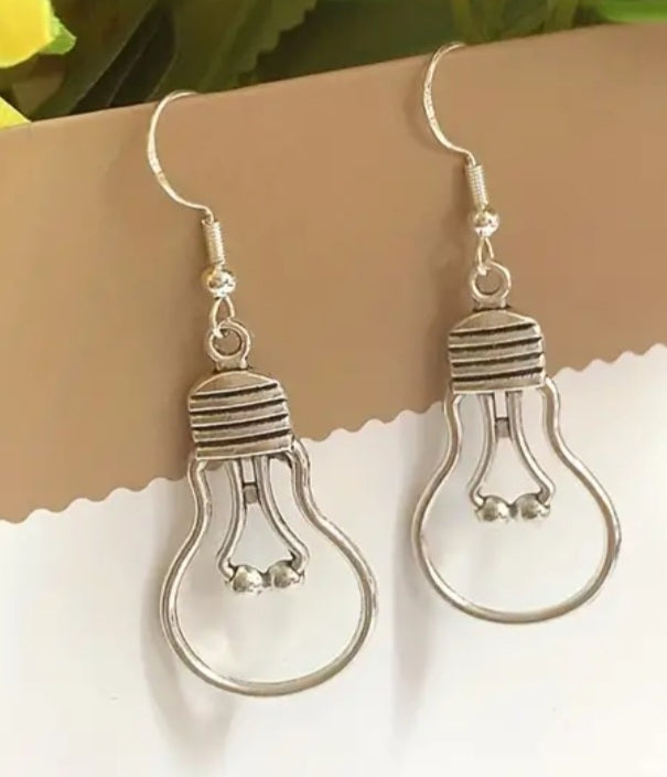 Bright Idea Retro Light Bulb Silver Plated Drop Earrings