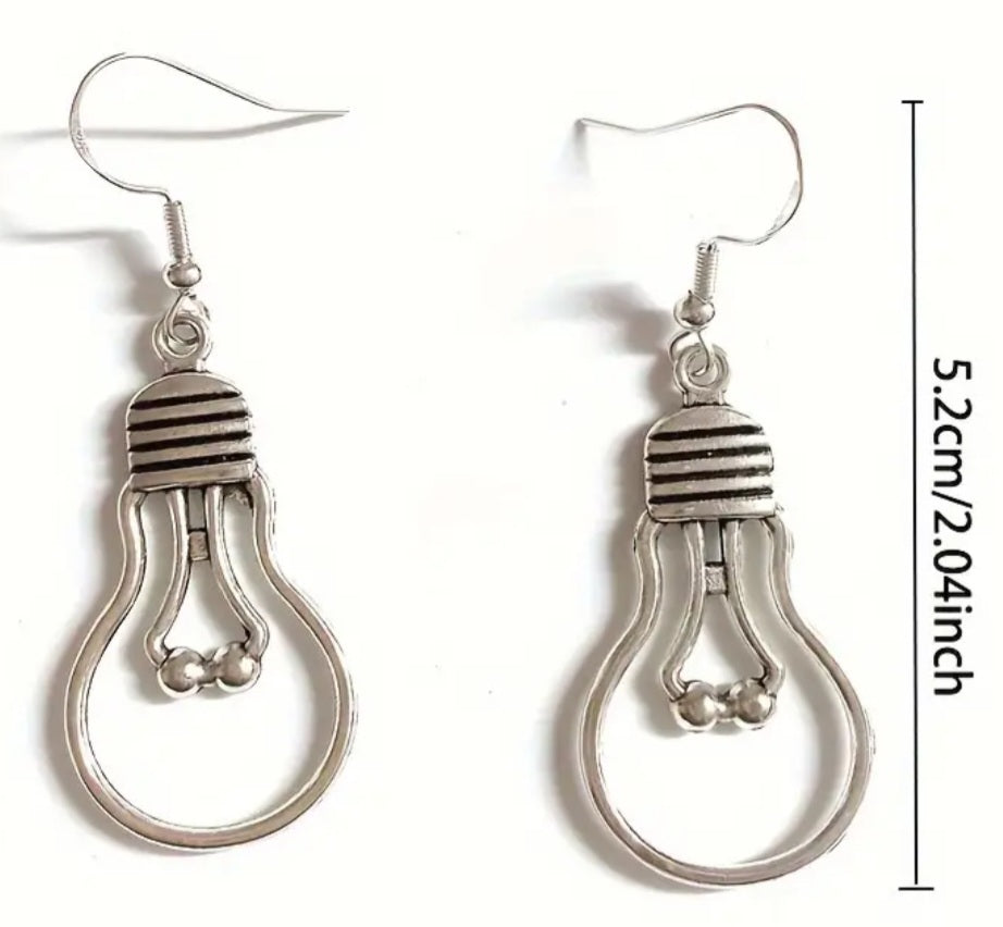 Bright Idea Retro Light Bulb Silver Plated Drop Earrings