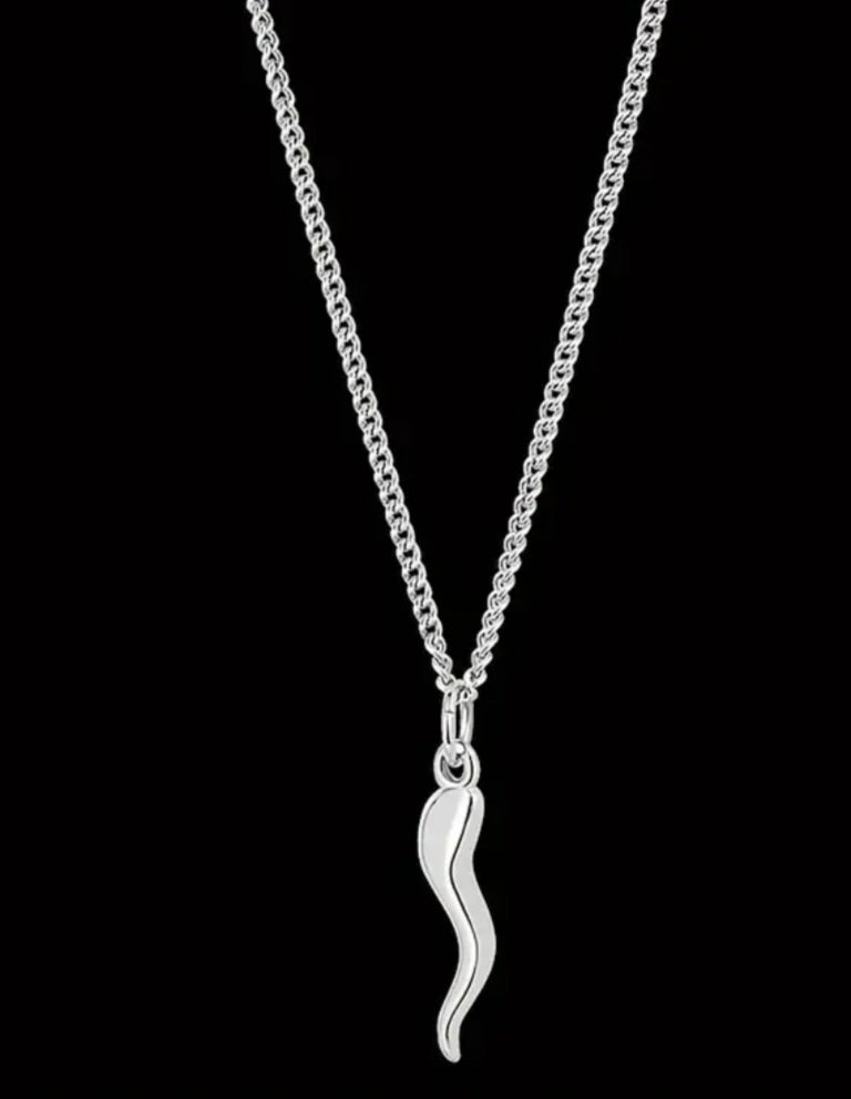 Cornicello Cornetto Corno Italian Good Luck Horn Chillies Silver Plated Charm On Twist Chain Necklace