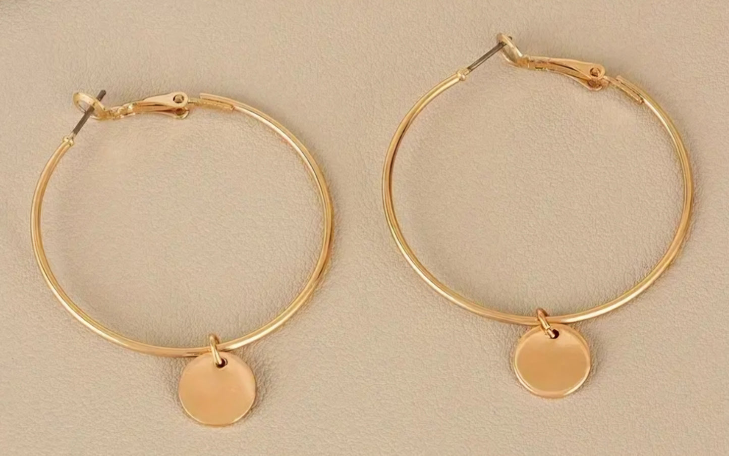 Gold Plated Large Thin Hoop Earrings With Removable Circle Disc Charms 2 Looks!!