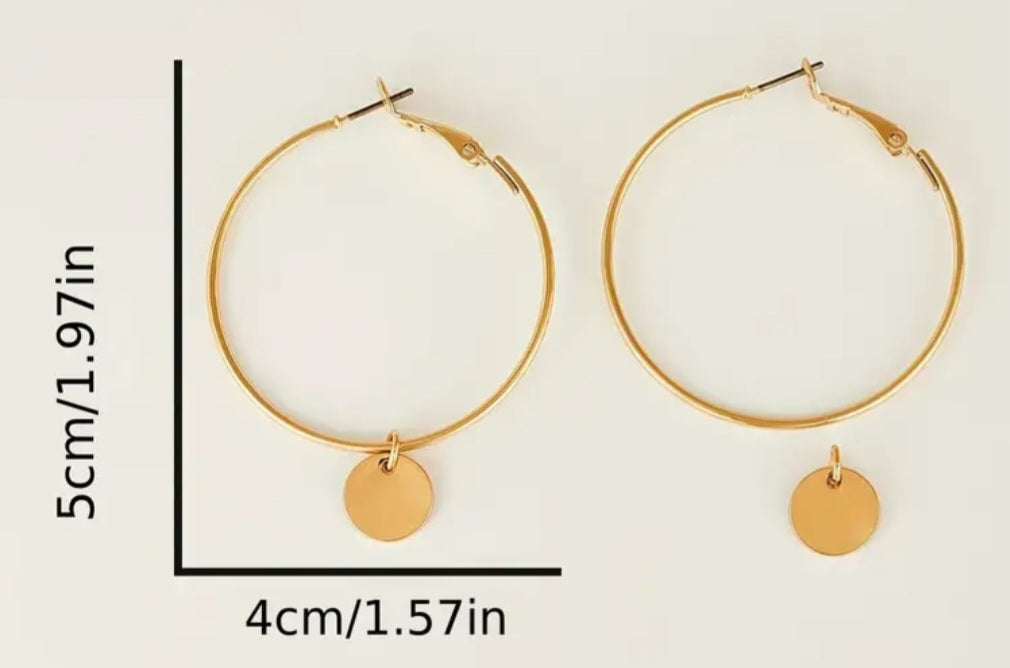 Gold Plated Large Thin Hoop Earrings With Removable Circle Disc Charms 2 Looks!!