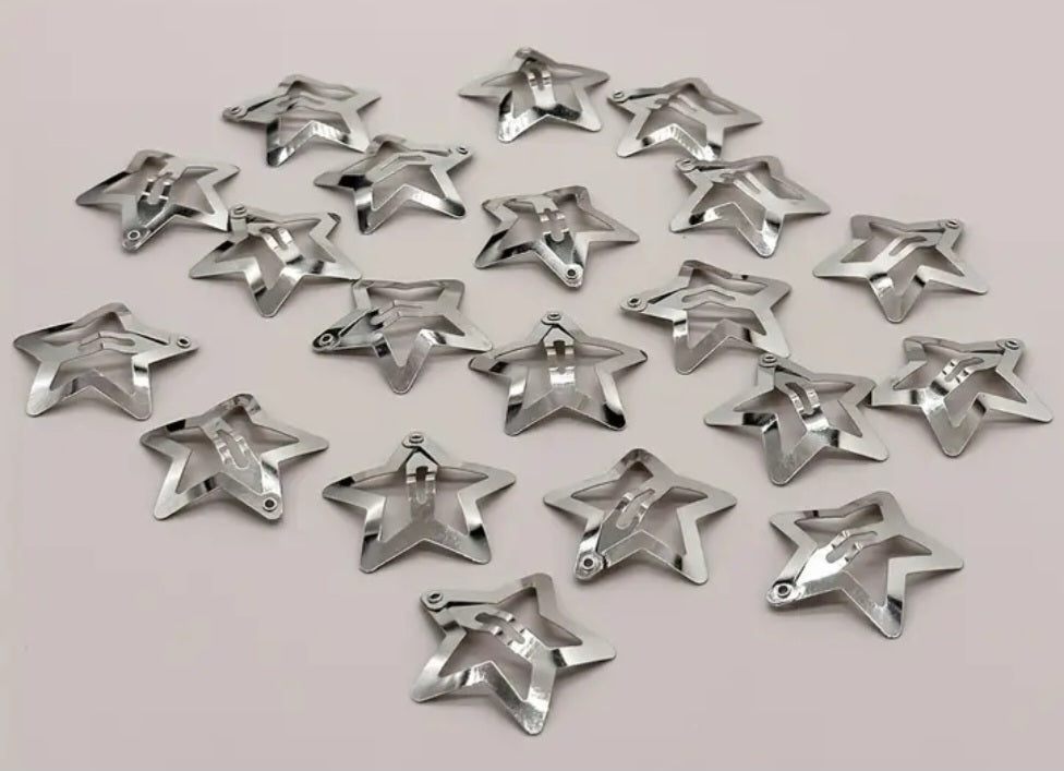 Silver Plated Metal Star Hair Clips x 10