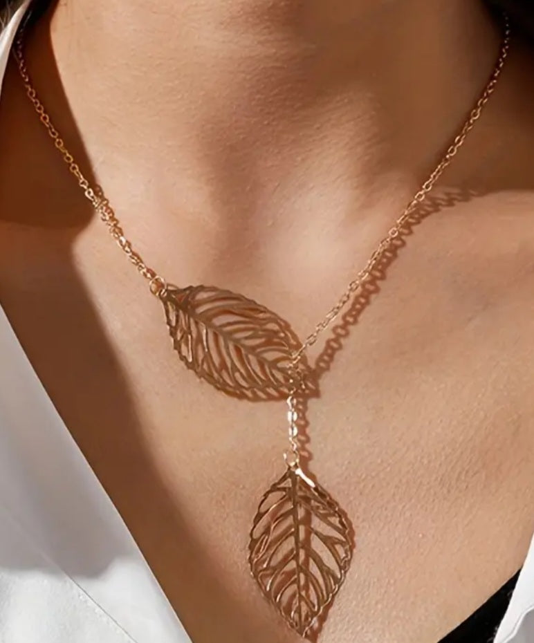 Beautiful Hollow Leaf Leaves Design Gold Plated Thin Chain Necklace