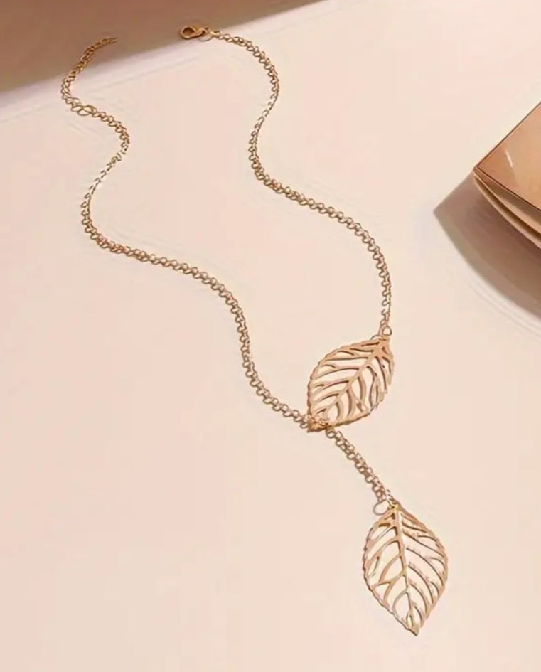 Beautiful Hollow Leaf Leaves Design Gold Plated Thin Chain Necklace