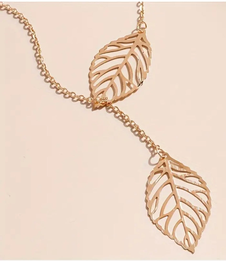 Beautiful Hollow Leaf Leaves Design Gold Plated Thin Chain Necklace