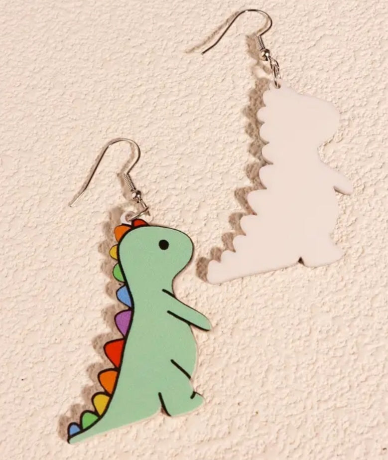 Acrylic Cartoon Rainbow Dinosaur Dangle Earrings
