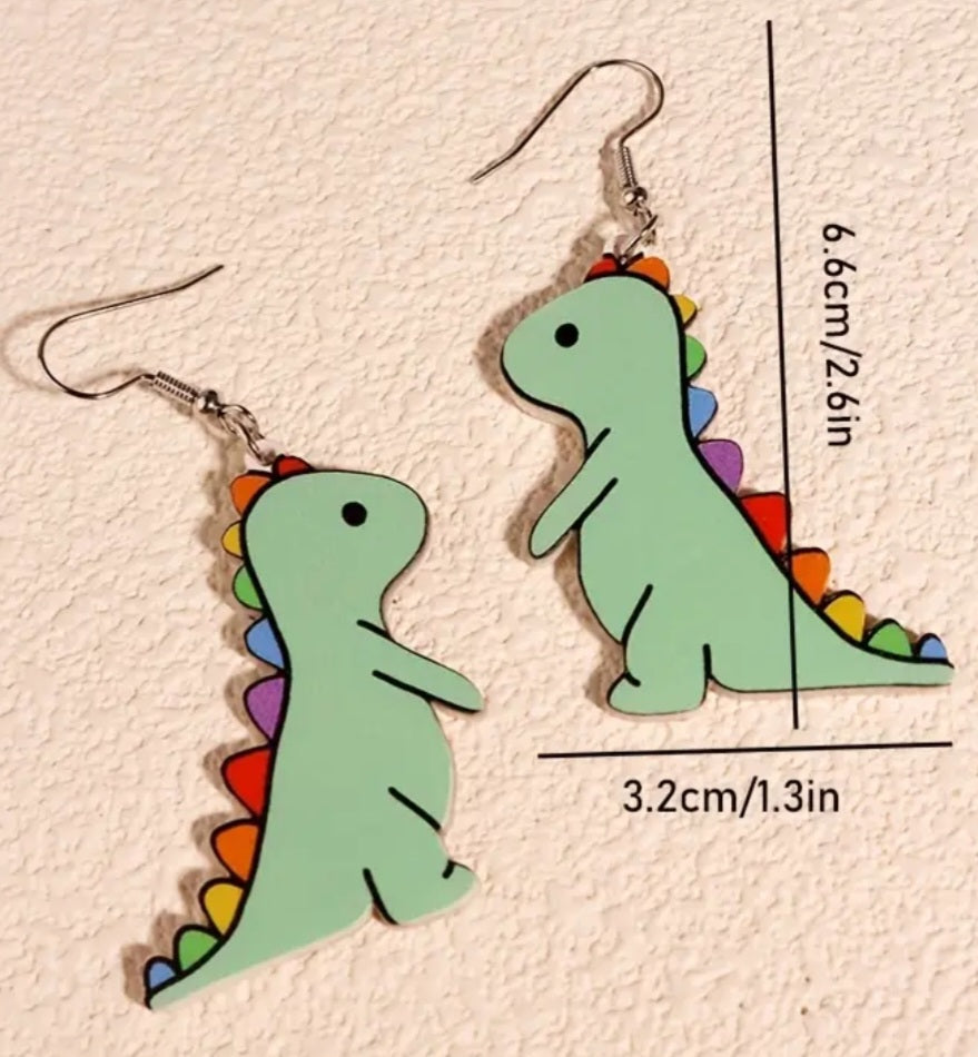 Acrylic Cartoon Rainbow Dinosaur Dangle Earrings