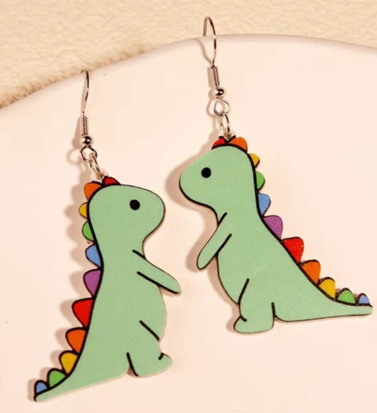 Acrylic Cartoon Rainbow Dinosaur Dangle Earrings