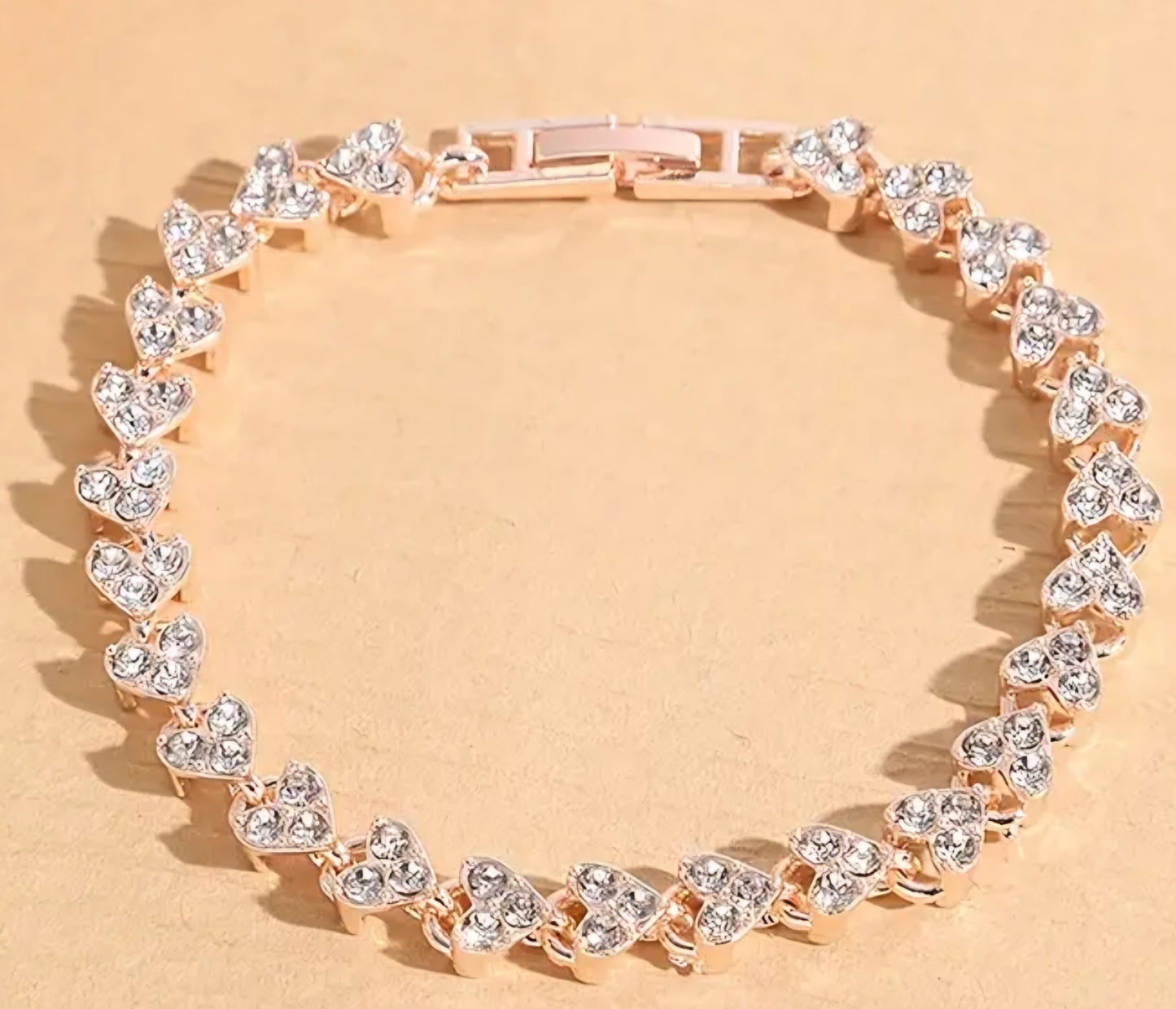 Heart Design Rhinestone Set Rose Gold Plated Bracelet