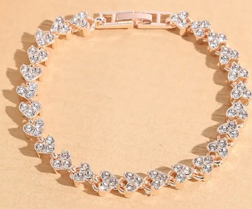 Heart Design Rhinestone Set Rose Gold Plated Bracelet