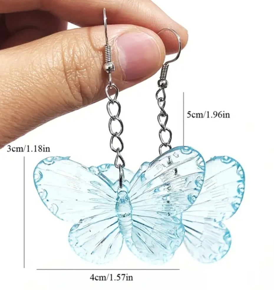 Acrylic Large Transparent Sky Blue Coloured Butterfly Design Dangle Earrings