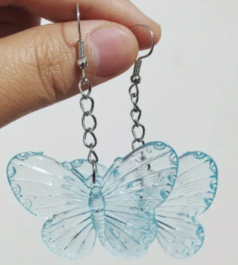 Acrylic Large Transparent Sky Blue Coloured Butterfly Design Dangle Earrings