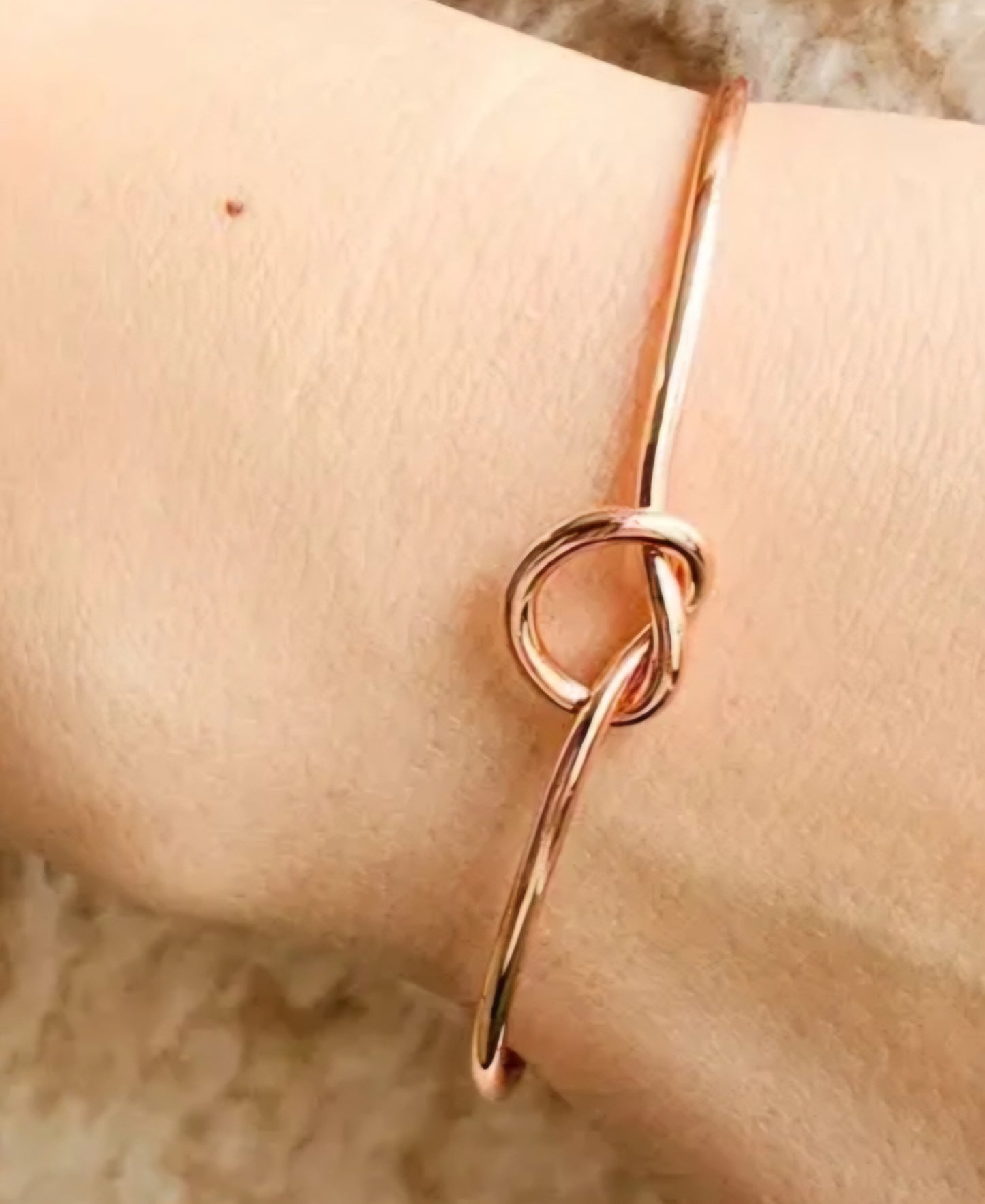 Heart Shaped Knot Design Rose Gold Plated Adjustable Cuff Bangle