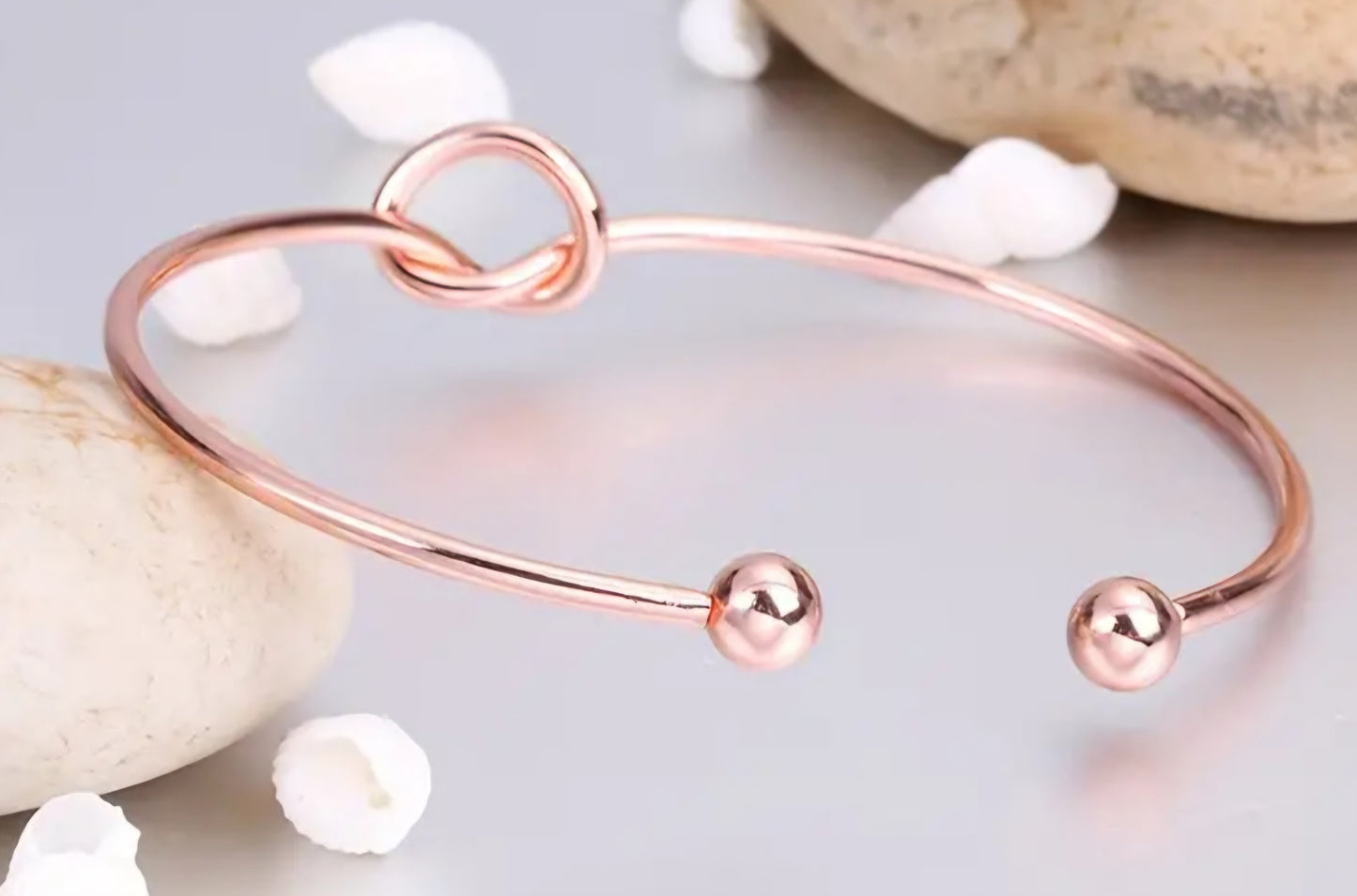 Heart Shaped Knot Design Rose Gold Plated Adjustable Cuff Bangle