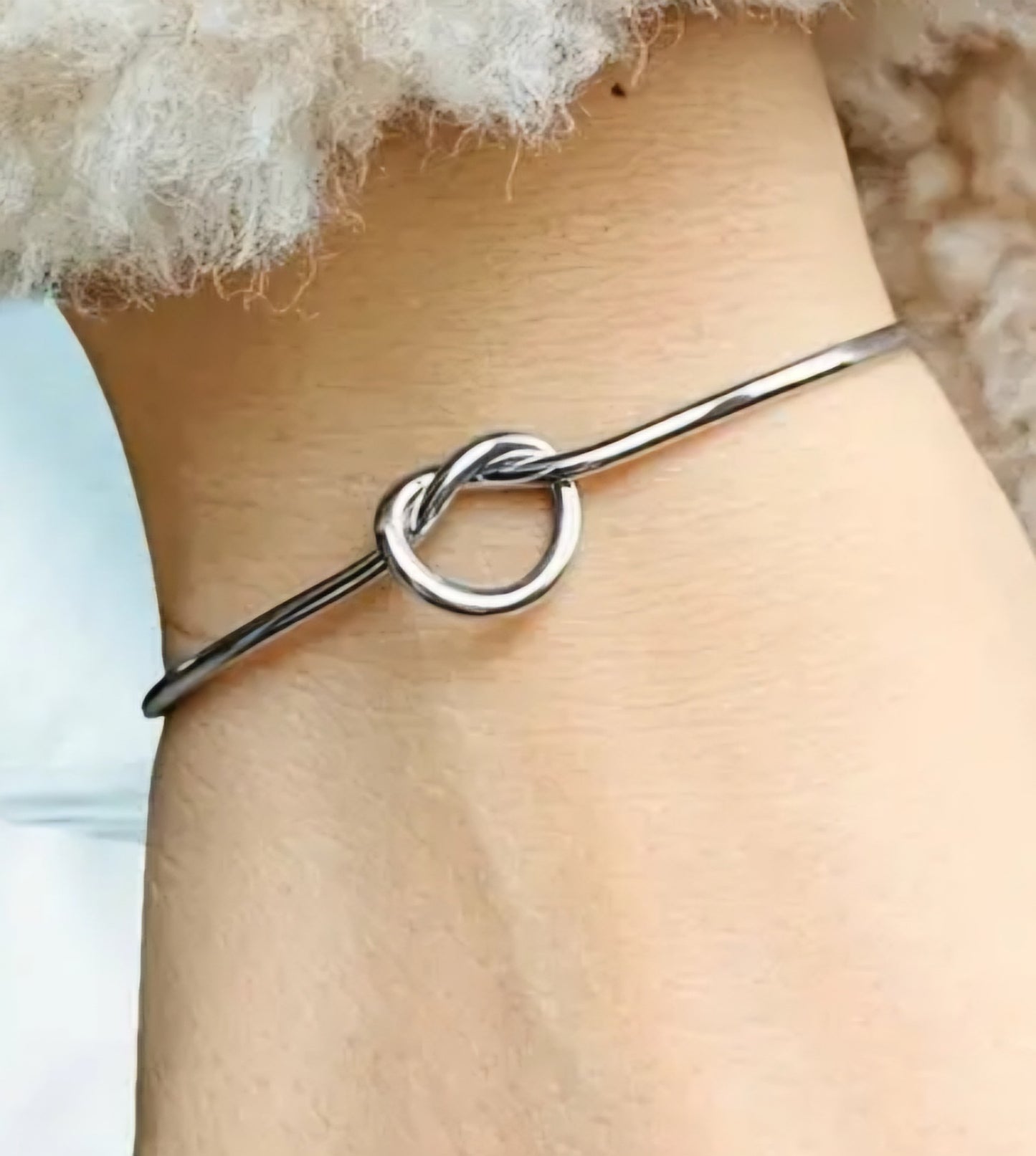 Heart Shaped Knot Design Silver Plated Adjustable Cuff Bangle