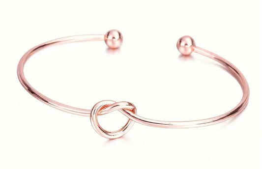 Heart Shaped Knot Design Rose Gold Plated Adjustable Cuff Bangle